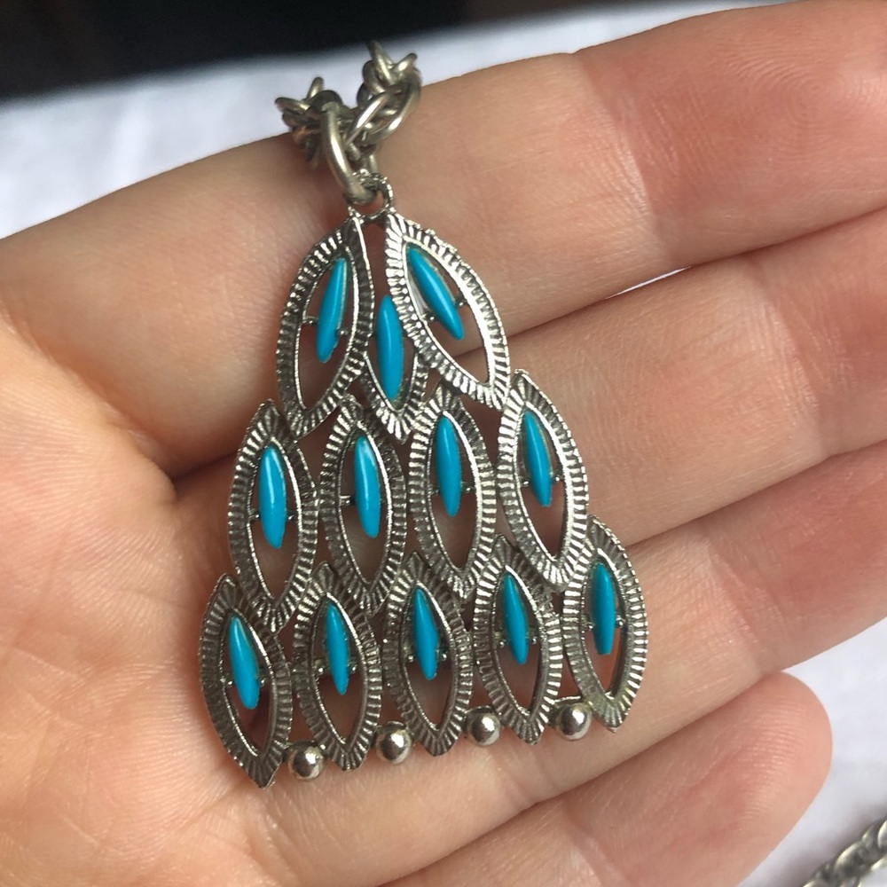 Silver and Turquoise Pendant Necklace